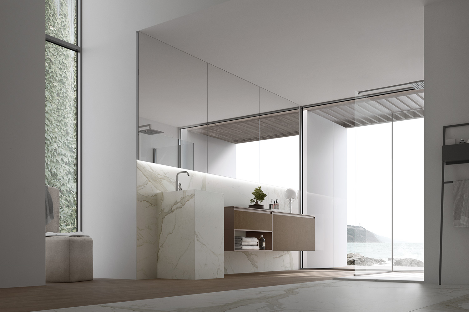 mobili bagno moderno effetto marmo bianco